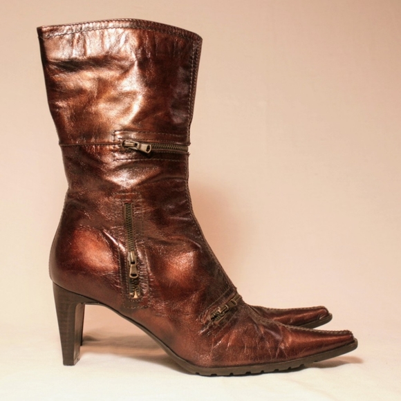 Zita Maria Brown Metallic Leather Boots - Picture 6 of 8